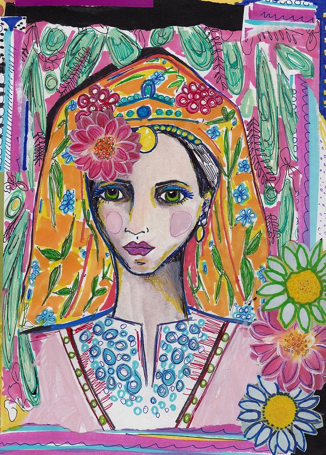 Traditional Bulgarian Folk Girl Mixed Media by Rosalina Bojadschijew