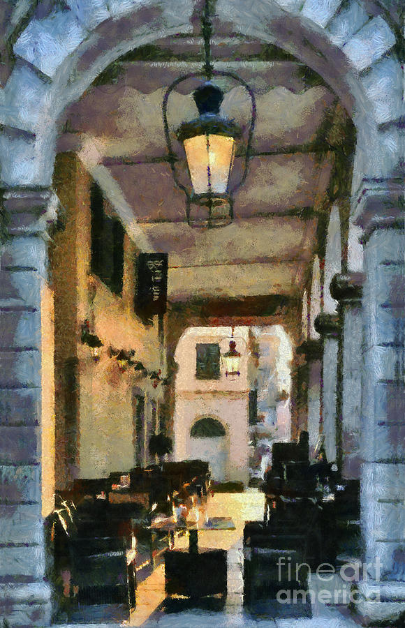 Traditional cafe in Corfu city Painting by George Atsametakis