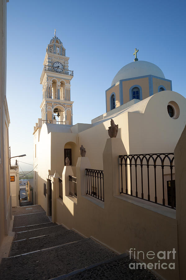 Traditional church and street in Santorini - Greece Photograph by Matteo Colombo
