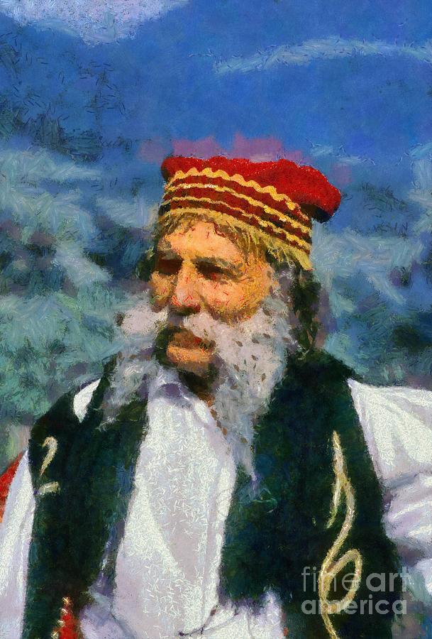 Man dressed in traditional clothes in Delphi Painting by George Atsametakis