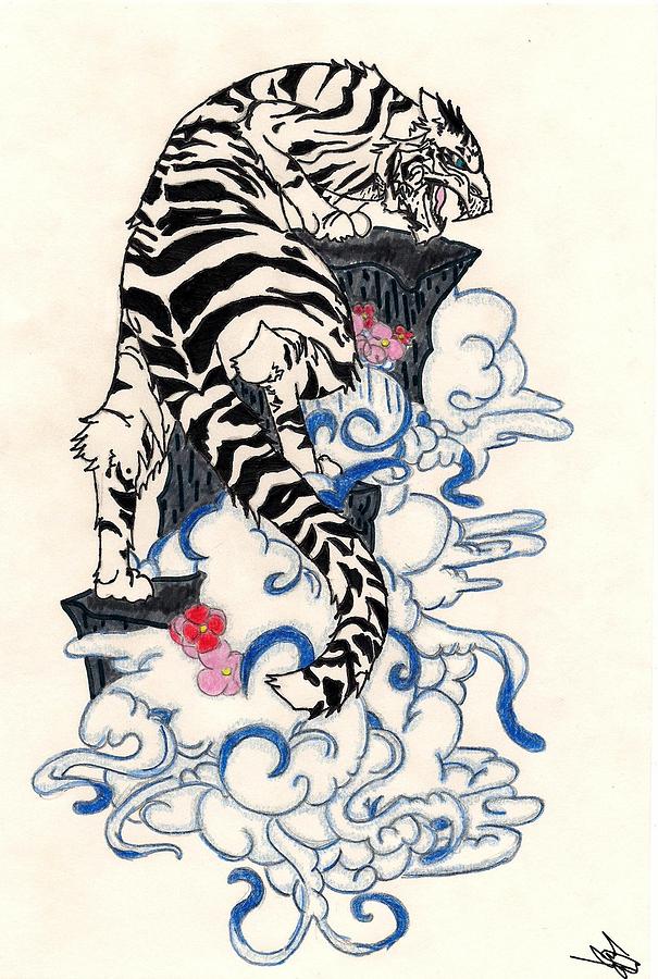 Black & White Tiger Drawing - Asian Art