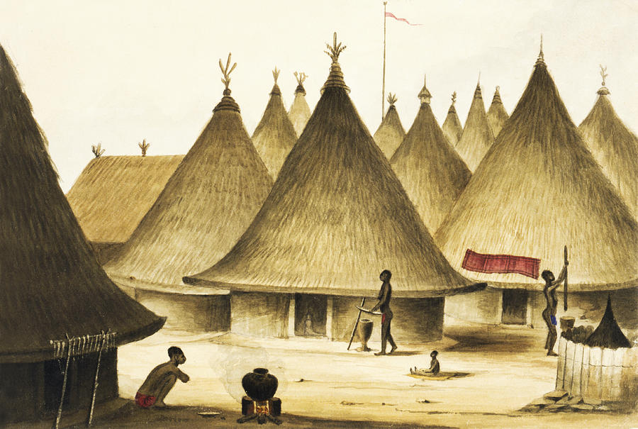 Traditional Native Village Circa 1840 Painting