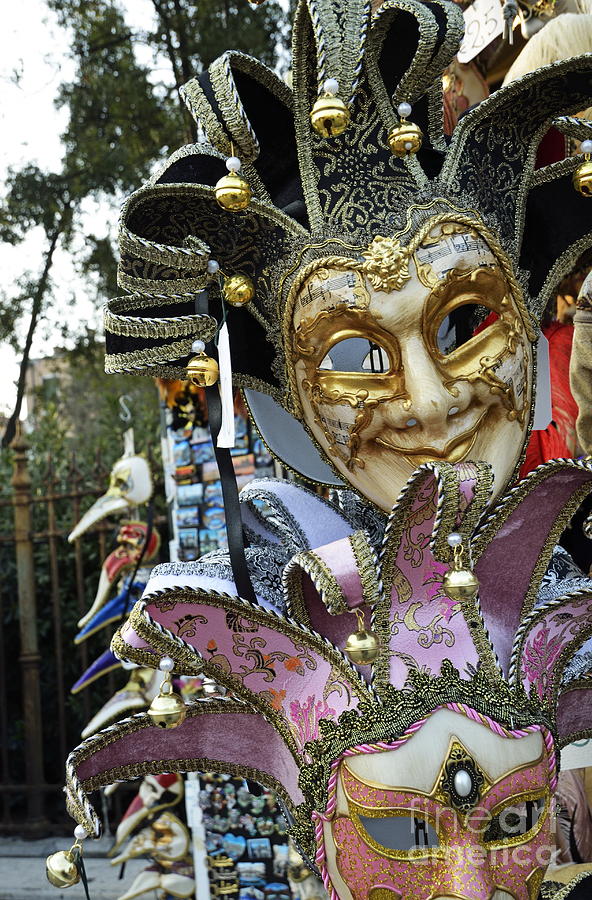 Carnival Photograph - Traditional Venetian masks displayed at shop by Sami Sarkis