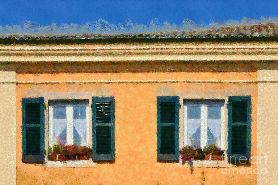 Traditional windows in Corfu city Painting by George Atsametakis