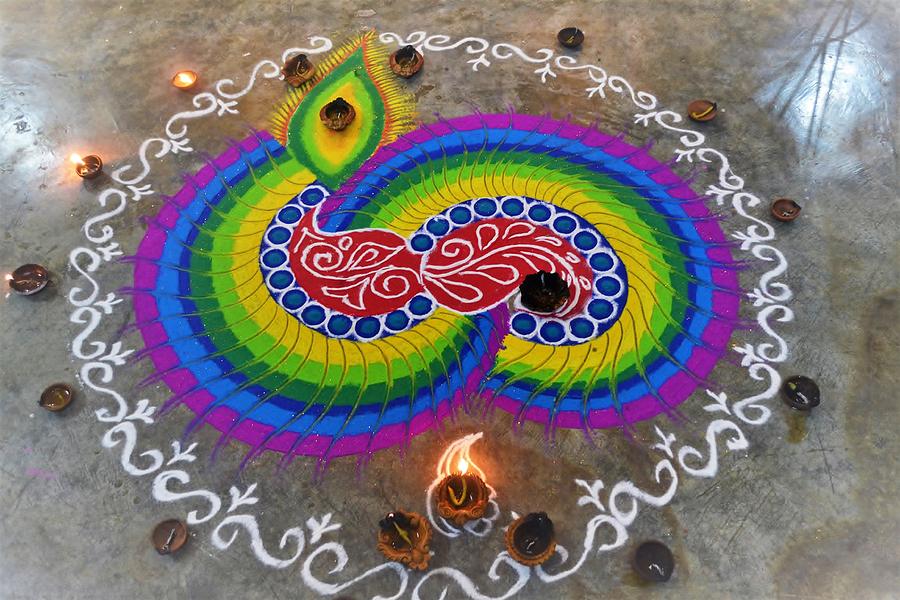 Traditional,colourful Rangoli/Alapana/Kolam taken during Diwali at Ahmedabad Photograph by Veena Nair