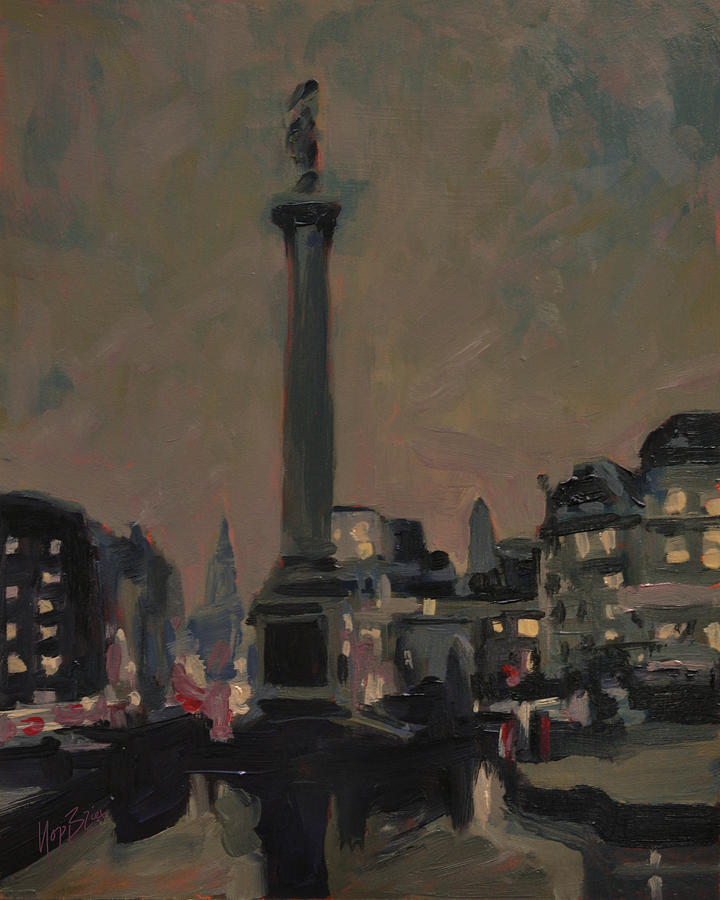Trafalar Square at dusk Painting by Nop Briex