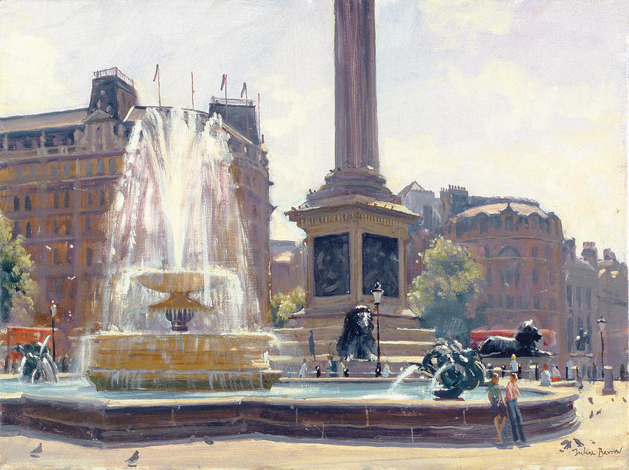 Pigeon Photograph - Trafalgar Square, London Oil On Canvas by Julian Barrow