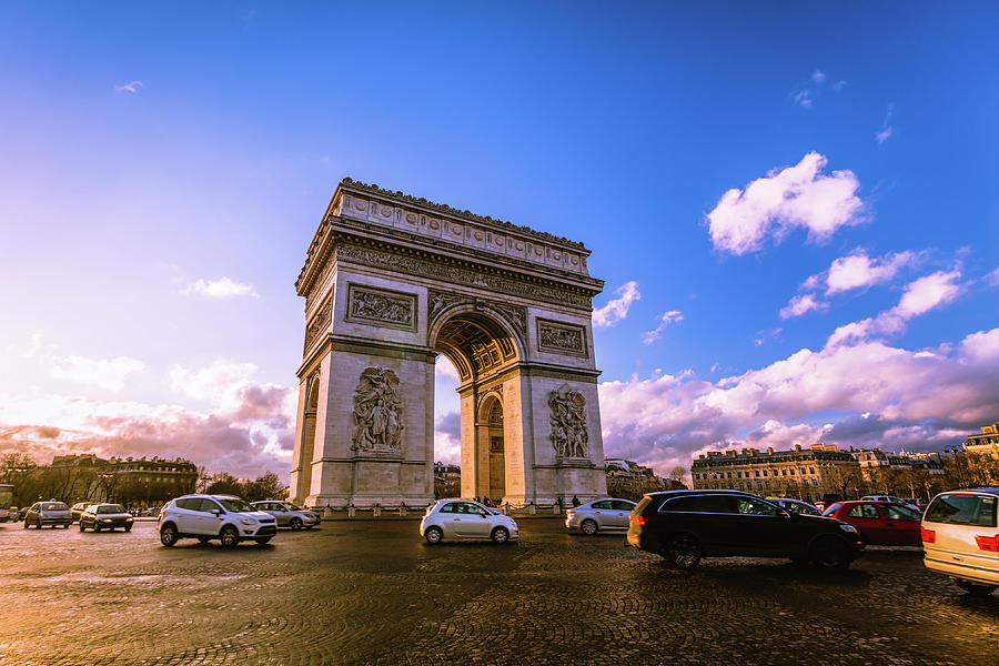 Traffic At Arc De Triomphe Paris by Deimagine