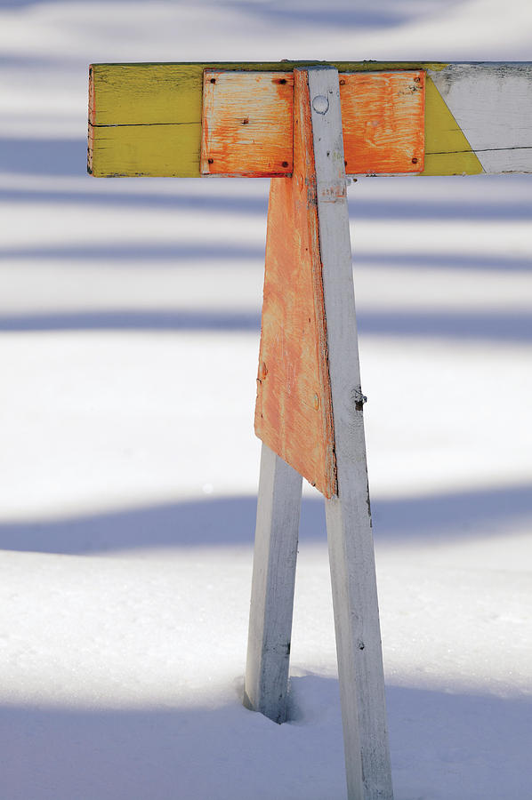 Traffic barricade in snow Photograph by Comstock Images