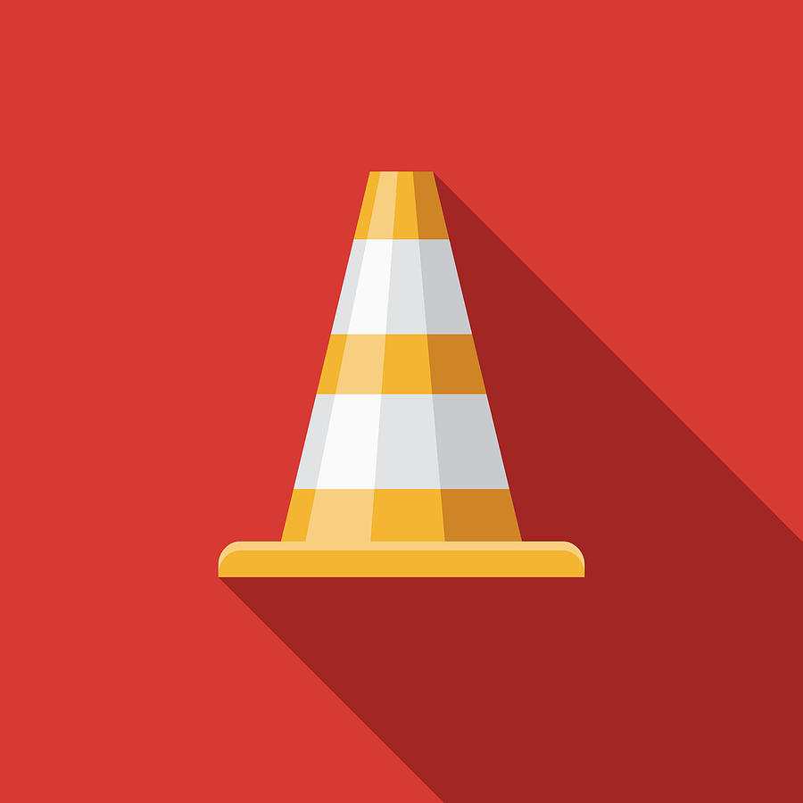 Traffic Cone Flat Design Emergency Services Icon Drawing by Bortonia