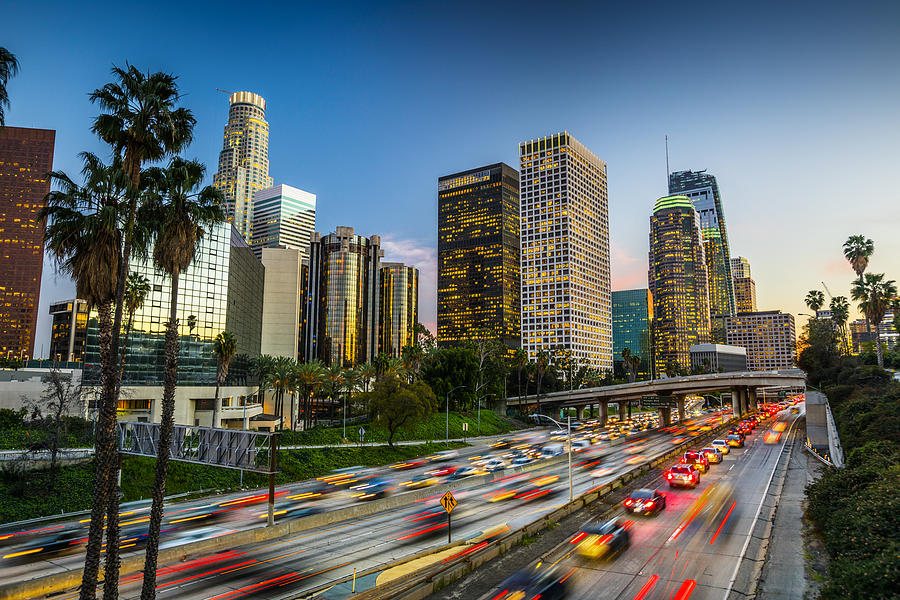 Traffic in downtown Los Angeles, California Photograph by Schroptschop