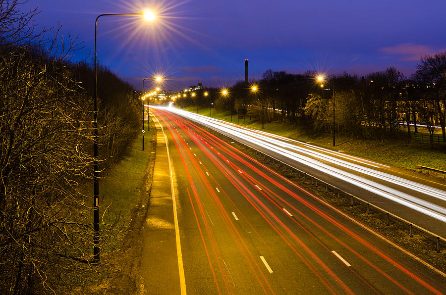 Traffic light trails into Newcastle Photograph by David Head - Fine Art ...