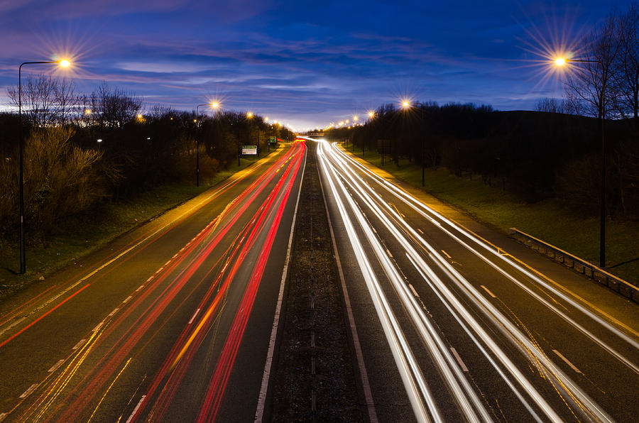 Traffic light trails out of Newcastle Photograph by David Head - Fine ...