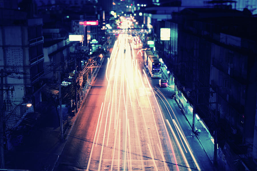 Traffic Lights By Night In Bangkok Photograph by Moreiso