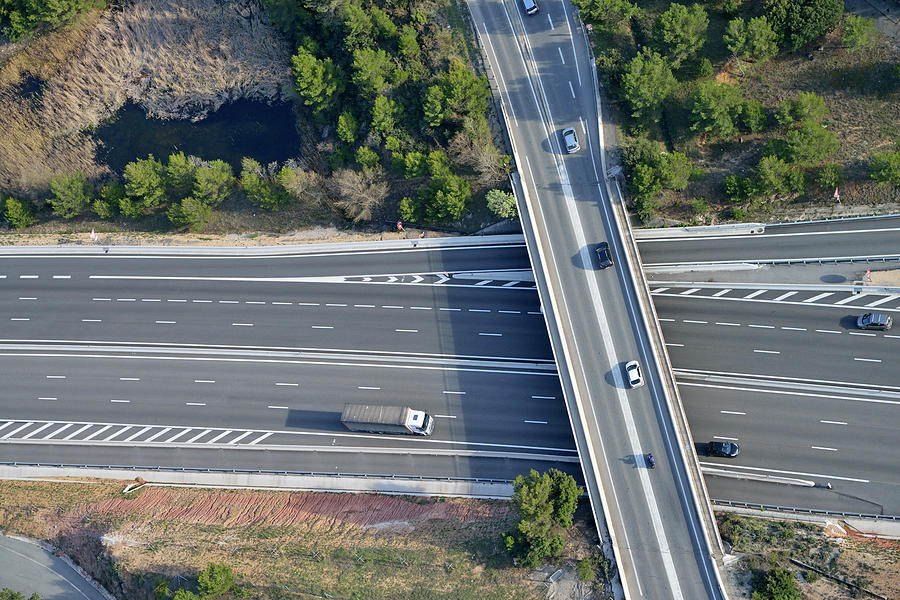 Traffic On A8 Highway, Aerial View Photograph by Sami Sarkis