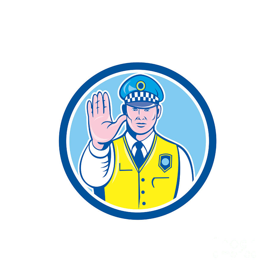 Traffic Policeman Hand Stop Sign Circle Cartoon Digital Art by Aloysius ...