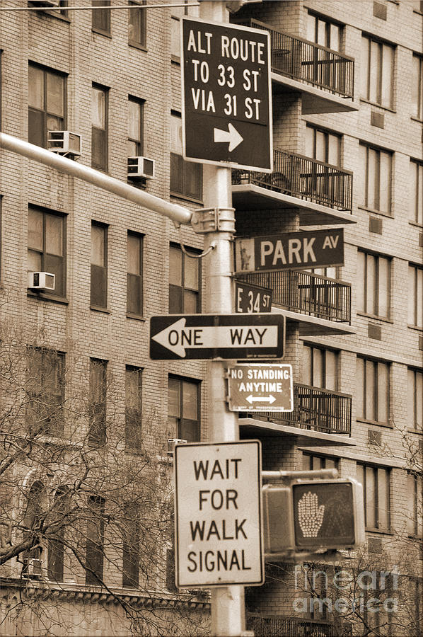 Vintage Photograph - Traffic signs in Manhattan vintage look by RicardMN Photography