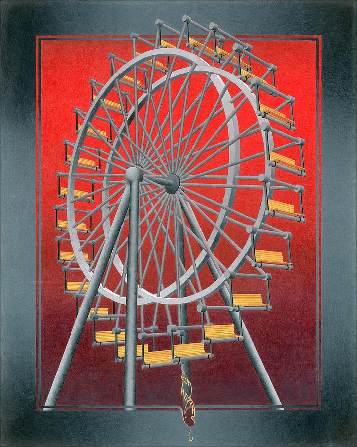 Ferris Wheel Drawing - Tragedy at the Amusement Park by Ron Haas