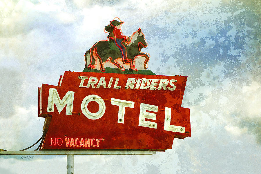 Sign Photograph - Trail Riders Motel Neon Sign by Ann Powell