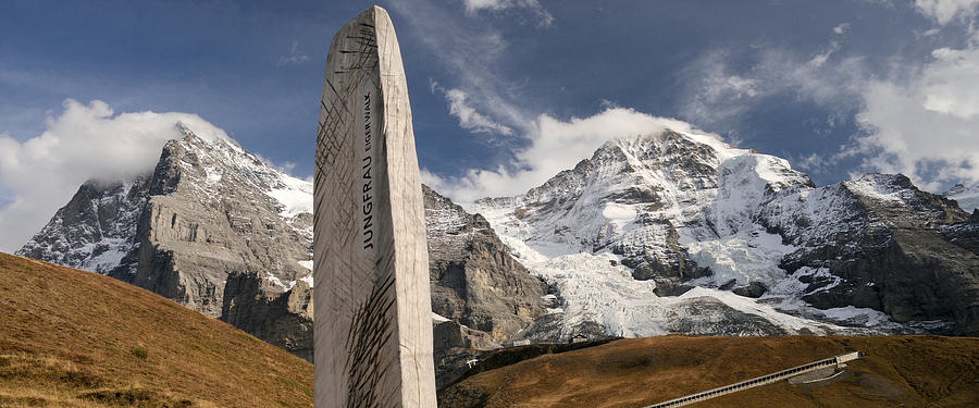 Trail Sign With Mt Eiger And Mt Monch Photograph by Panoramic Images