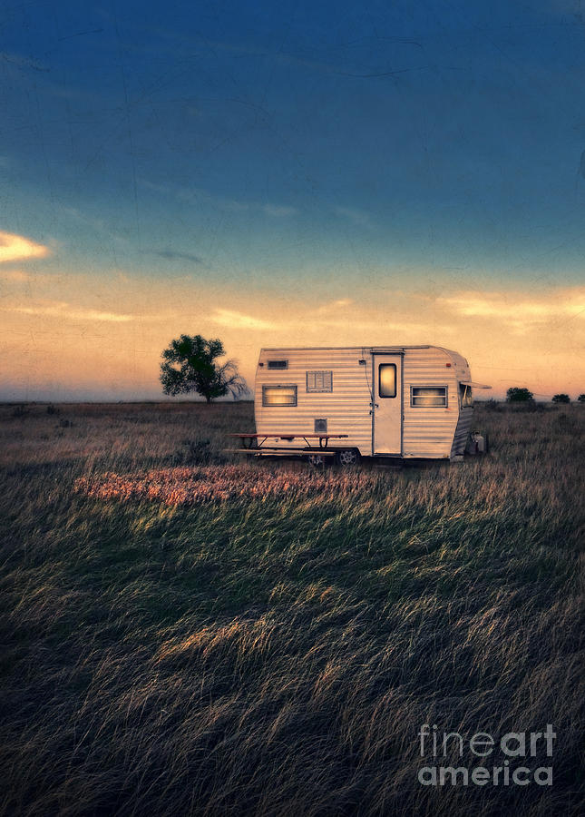 Vintage Photograph - Trailer at Dusk by Jill Battaglia