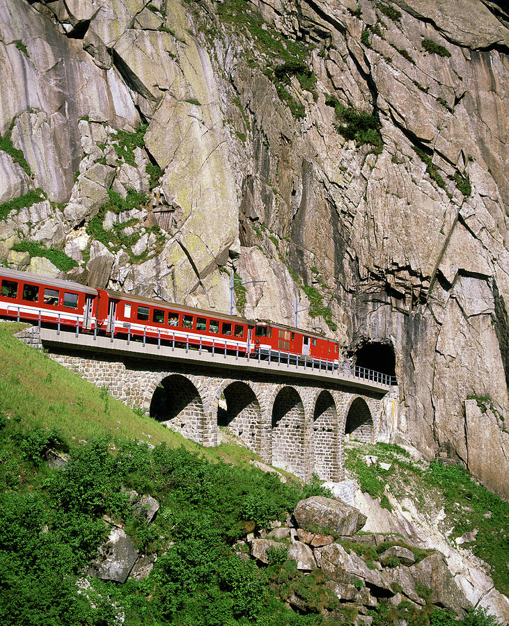 Train And Tunnel In A Granite Gorge Photograph by Martin Bond/science Photo Library