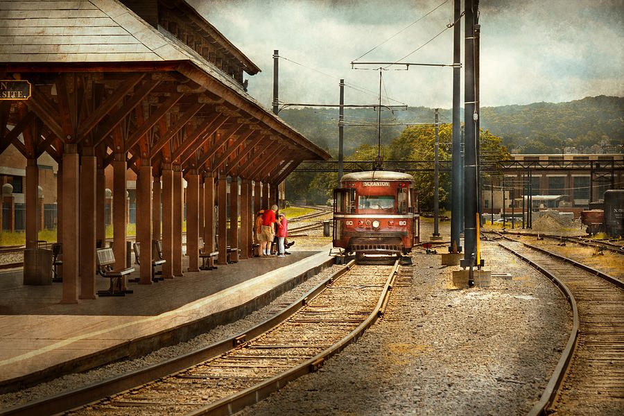 Train - Boarding the Scranton Trolley Photograph by Mike Savad