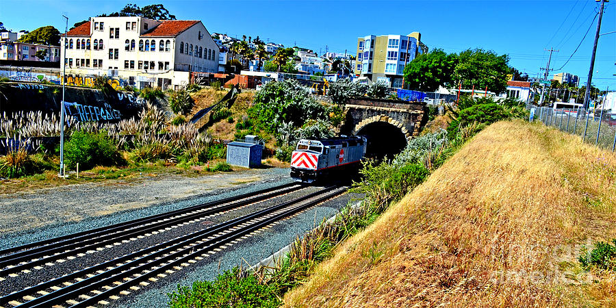 Train Photograph - Train Coming Out of a Tunnel in San Francisco Altered by Jim Fitzpatrick