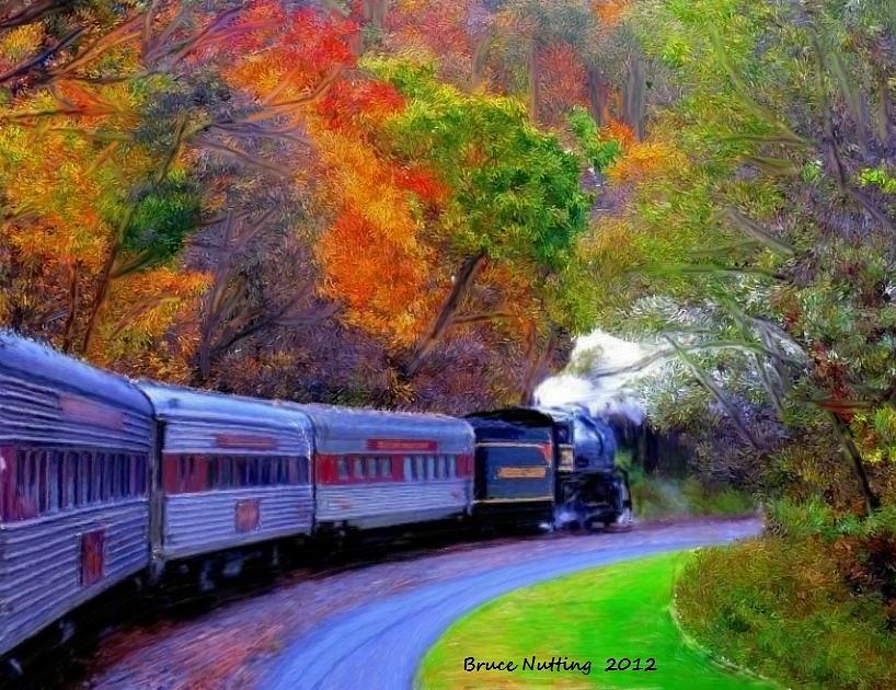 Train in Autumn Painting by Bruce Nutting