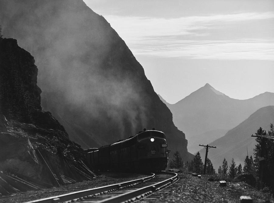 Train In Canadian Rockies Photograph by Underwood Archives