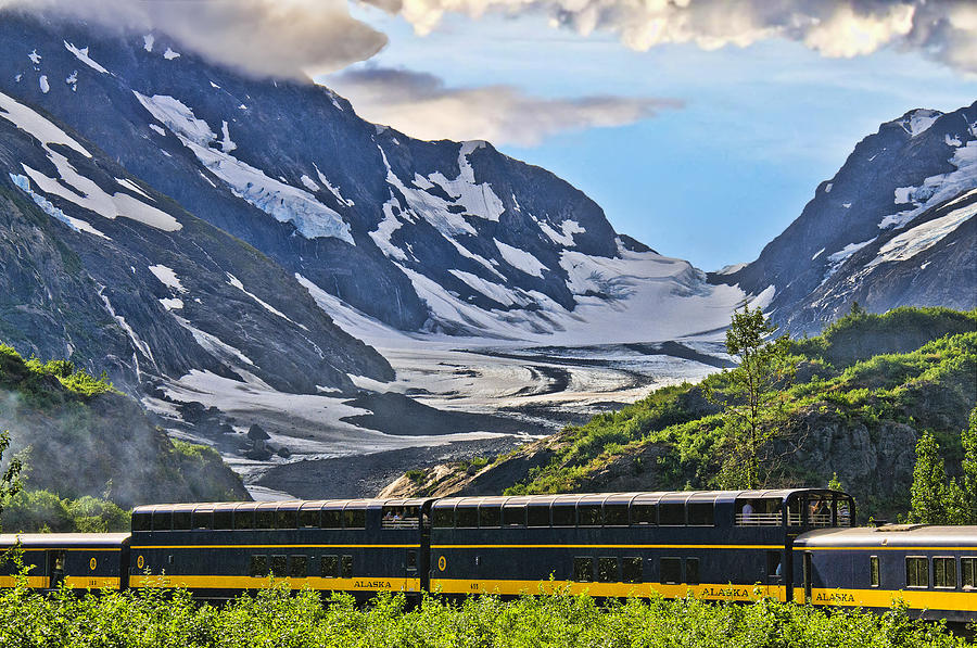 Train in front of Kenai Glacier Photograph by Betty Eich