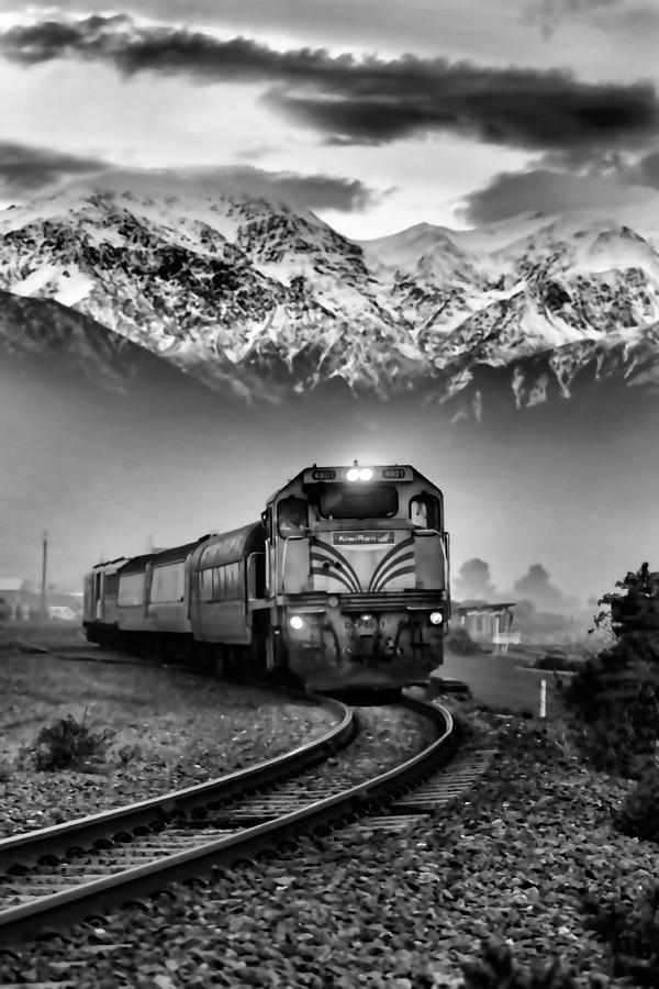 Train Photograph - Train In New Zealand In Black And White by Amanda Stadther