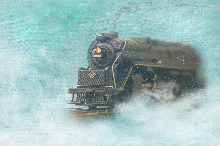 Train in Snow digital art montage Photograph by JBK Photo Art