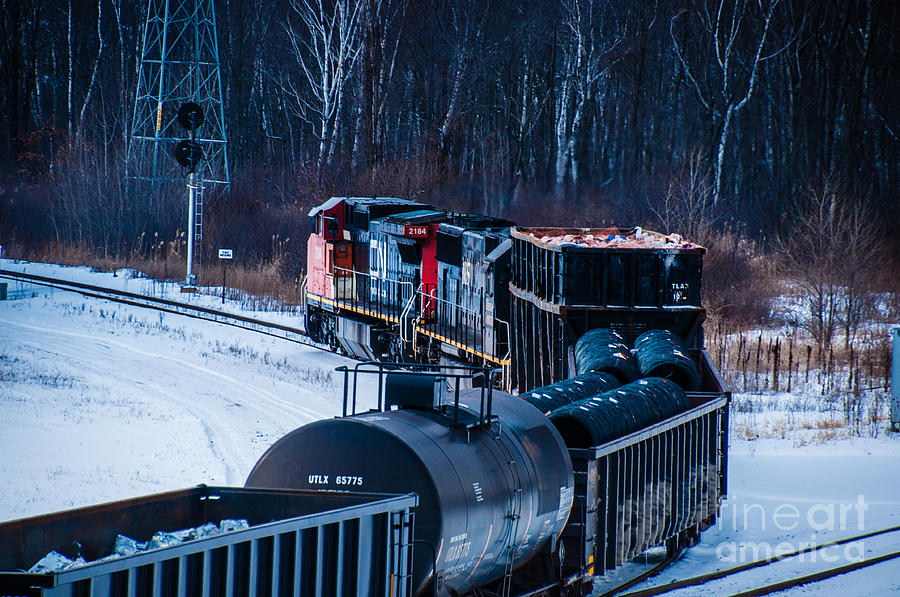 Train Leaving the train yard Photograph by Ronald Grogan