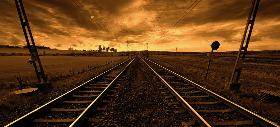Train Track At Sunset Photograph by Christian Lagerek/science Photo Library