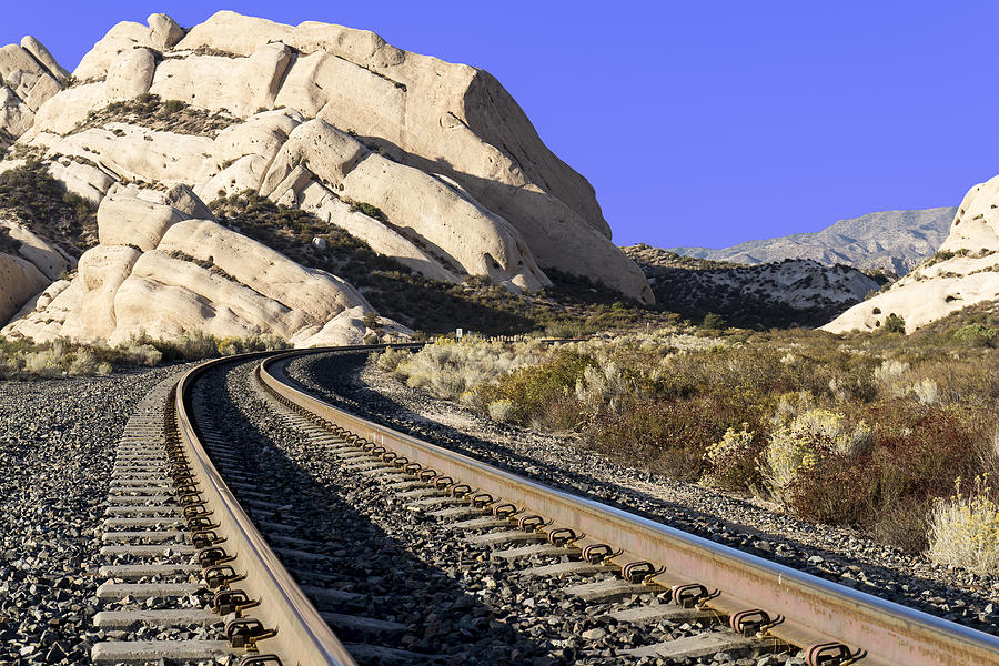 Railroad Tracks at the Mormon Rocks Photograph by Jim Moss
