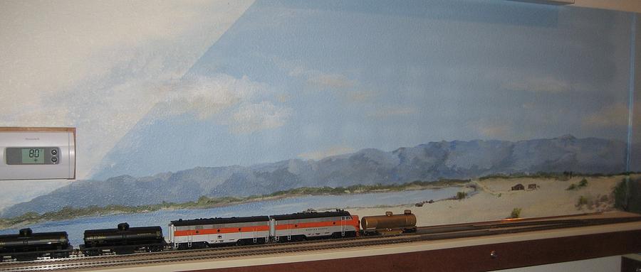 Trains Painting - Train tracks by Salton Sea by Maria Hunt