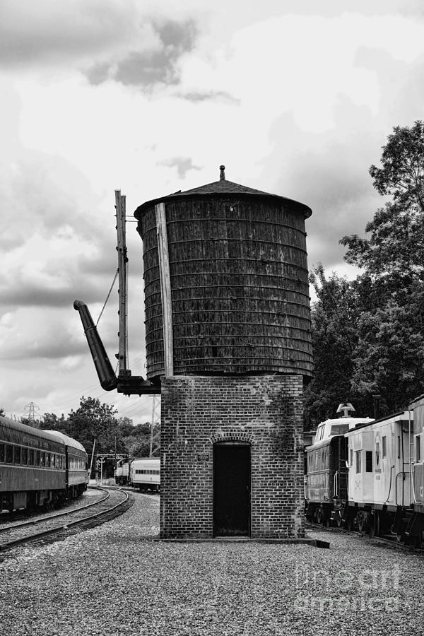 Train - Water Tower -  black and white Photograph by Paul Ward