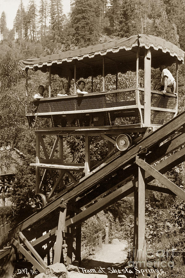 Tram Photograph - Tram at Shasta Springs California circa 1925 by Monterey County Historical Society