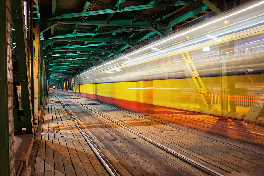 Tram Light Trail at Bridge in Warsaw Photograph by Artur Bogacki