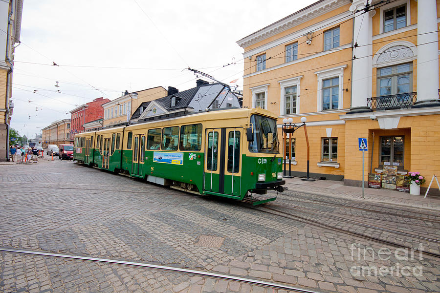Street Car Photograph - Tram on Helsinki Street by Thomas Marchessault