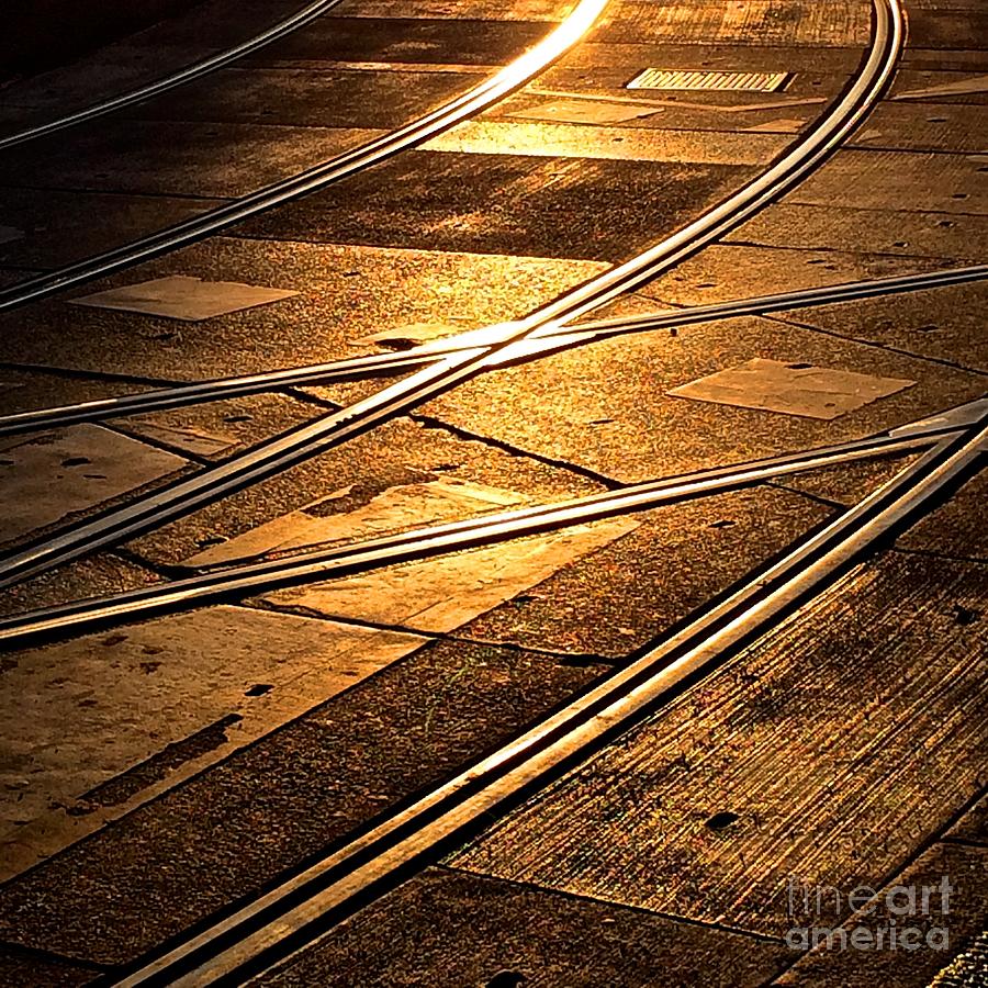 Sunset Photograph - Tram tracks by Jim Gillen