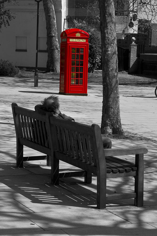London Photograph - Tramp on a bench bw by David French