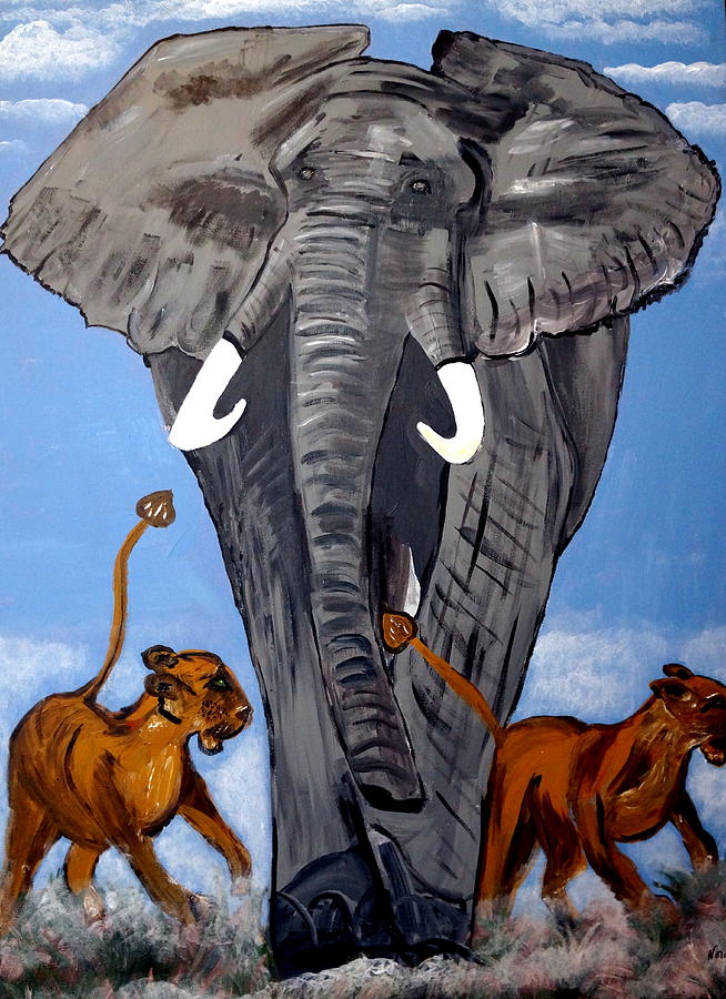 Trampling Elephant Painting by Nora Shepley