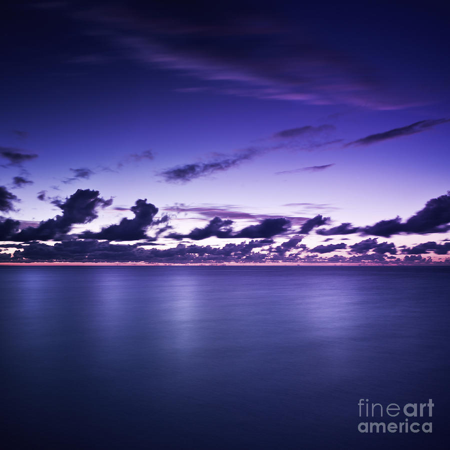 Nature Photograph - Tranquil Ocean At Night Against Moody by Evgeny Kuklev