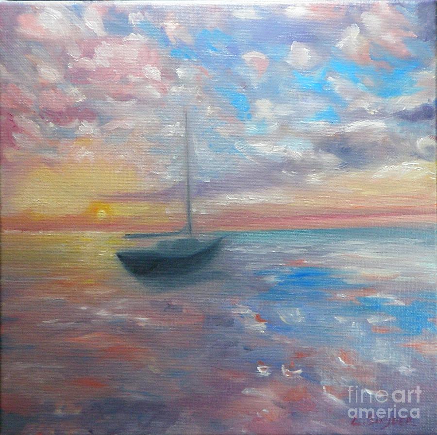 Tranquil Ocean Sunset Painting by Liz Snyder