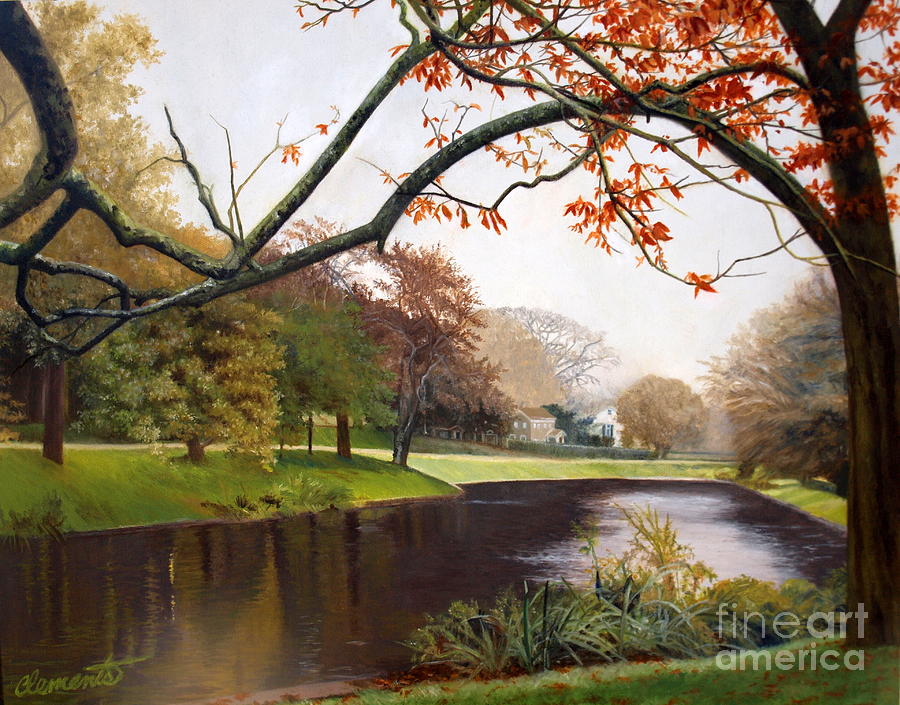 Tree Painting - Tranquil Town Pond in East Hampton by Barbara Barber