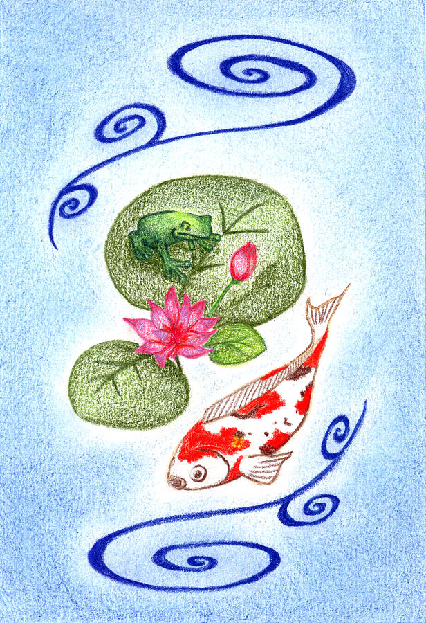 Koi Pond Drawing - Tranquility by Keiko Katsuta