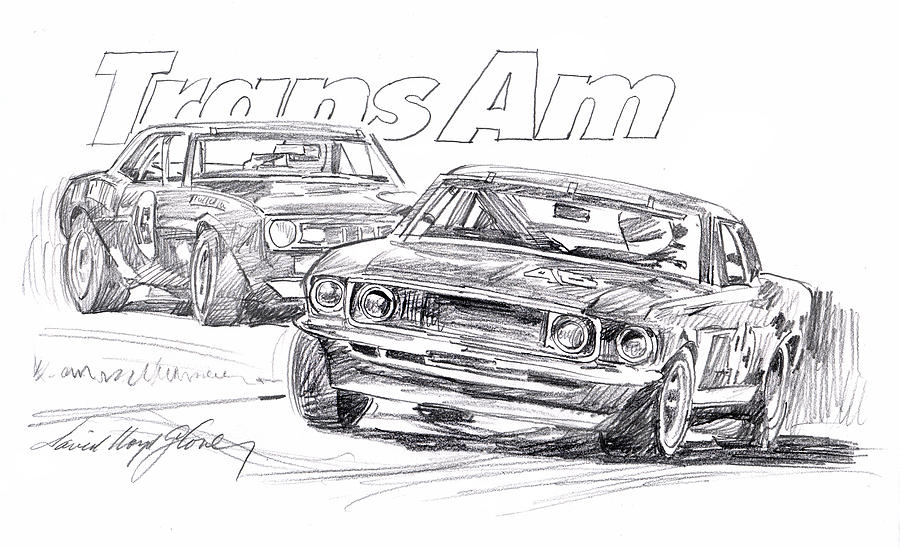 Trans Am Racing Mustang Drawing by David Lloyd Glover