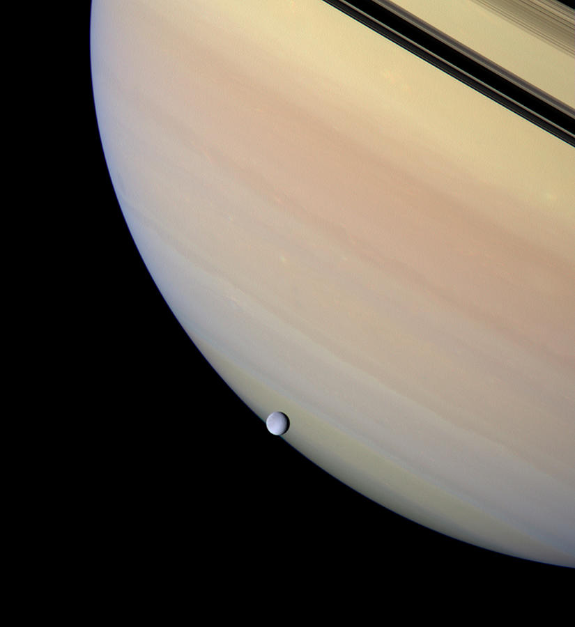 Transit Of Rhea Across Saturn Photograph by Nasa/jpl/ssi/science Photo Library